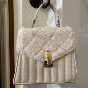 Aldo Beige Quilted Mini Bag with Faux Fur